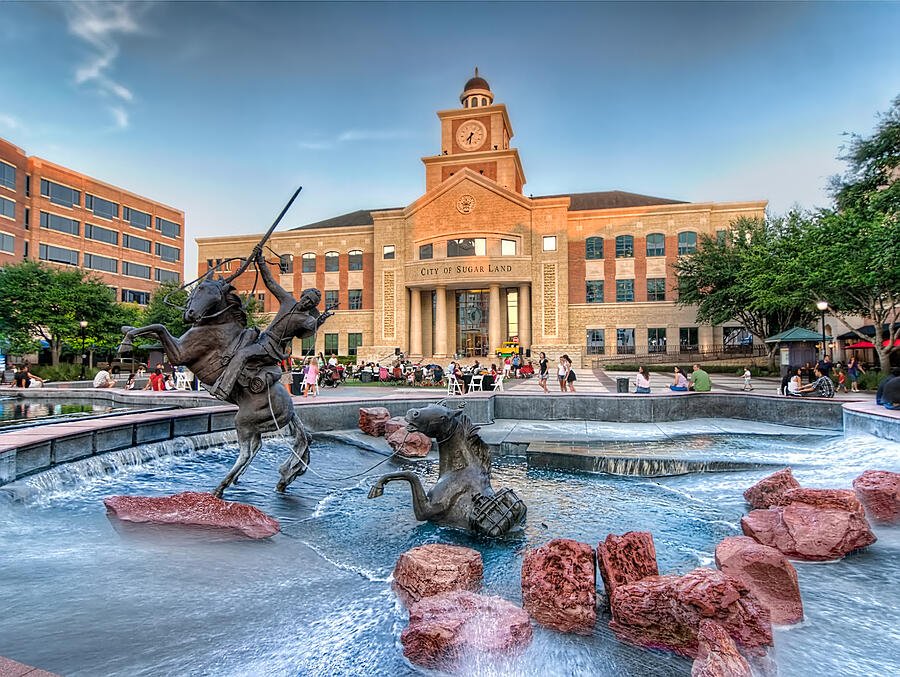 Sugar Land City Hall fountain and statues, part of the company’s service region.